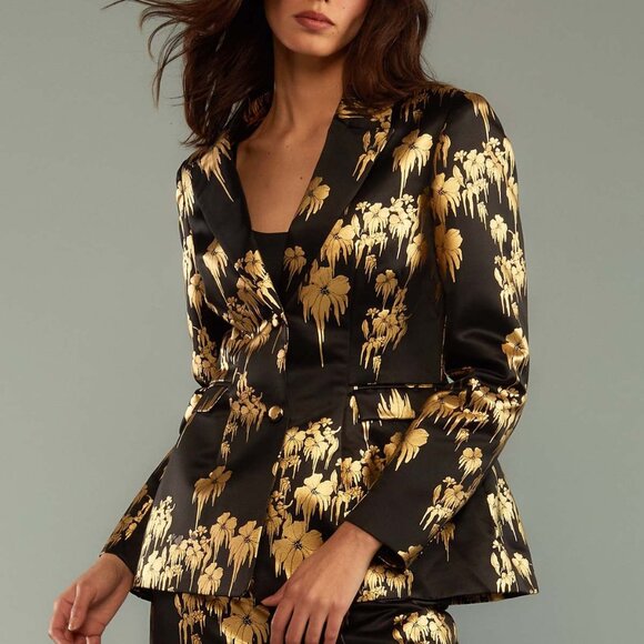 CYNTHIA ROWLEY Dripping In Gold Fitted Blazer Sz 10 - Picture 1 of 8